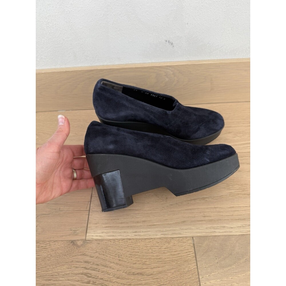 Robert Clergerie Paris Naby Blue Suede Shoes Wedge Slip On Platform 7.5 Heels